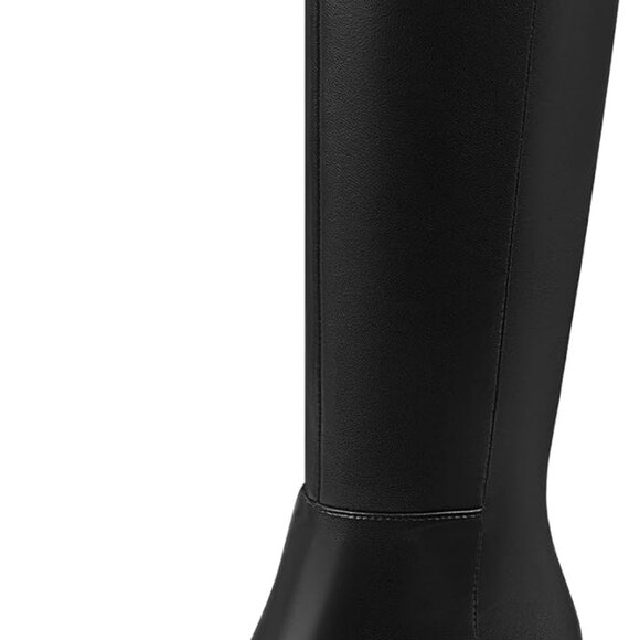 New Women's Black Knee High Chunky Heel Boots with Zipper - Picture 1 of 6